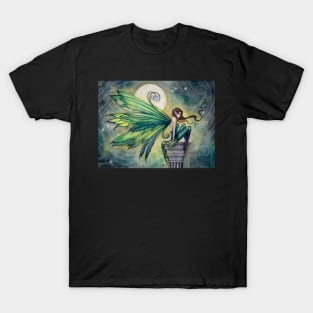 Aquamarine Fairy and Moon Celestial Fantasy Art T-Shirt